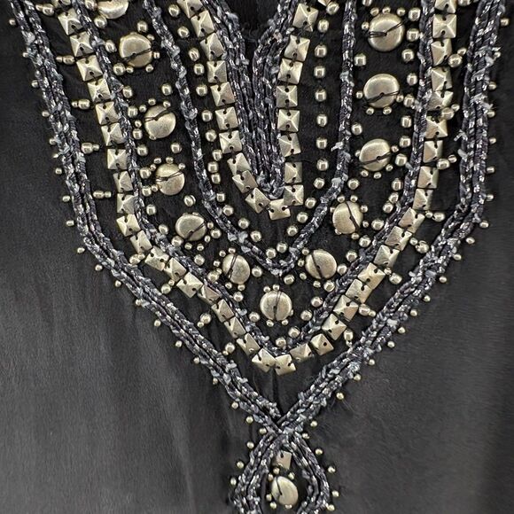 Calypso St. Barth Black 100% Silk Embellished Tunic Dress Top XS Boho Luxe - Picture 4 of 11